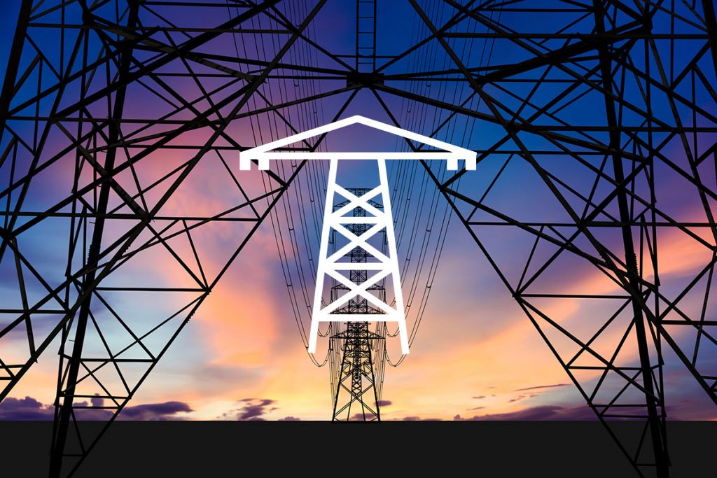 Silhouette image. High voltage tower and Colorful sky. This has clipping path for structure.