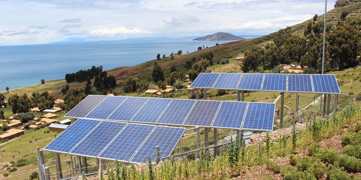 Small solar panel farm on the coast