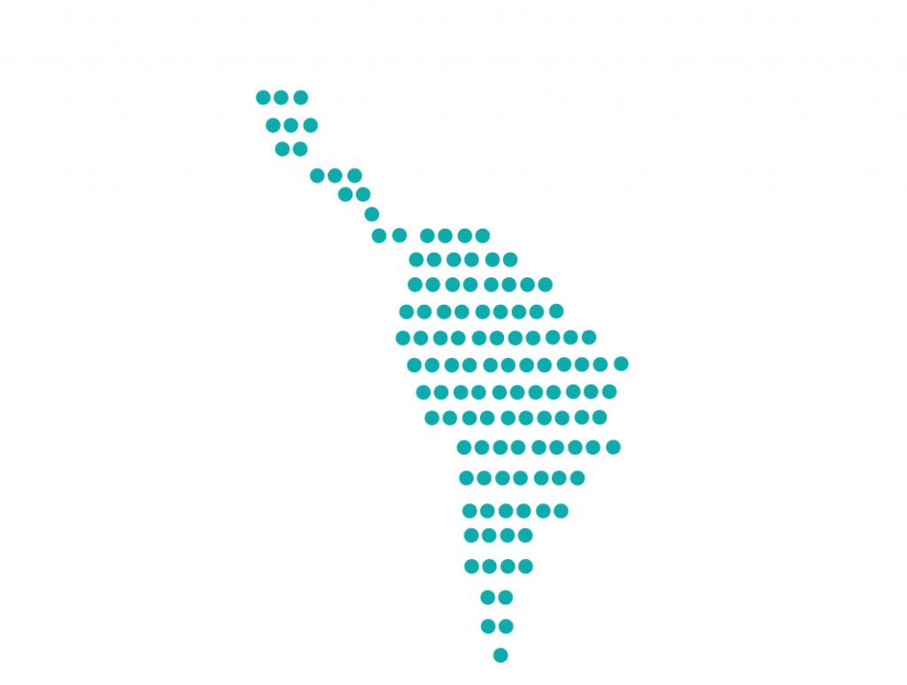 Latin America map represented with blue dots